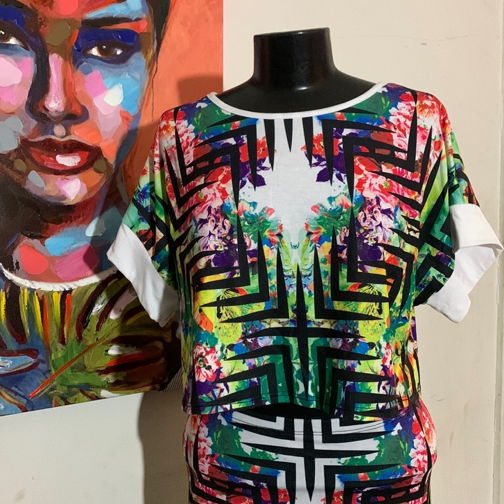 2pc Multicolored Floral Print Set